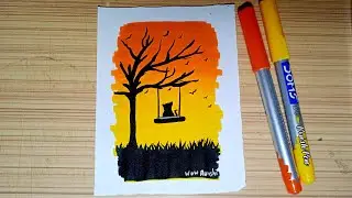 Sunset painting with Dom's brush pen /Sunset island painting for beginners #wowaanshi