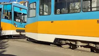 Трамваи се теглят / A pair of coupled Sofian trams and emergency vehicle Madara Liaz