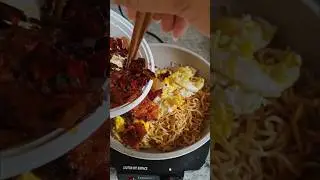 indomie mie goreng 🍜 with scrambled egg and chili fish #food #instantnoodles