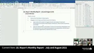 09.09.21 - Item 10 - Mayor's Monthly Report - July and August 2021