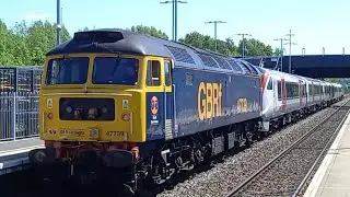 TRAINS AT ILKESTON STATION INC.720533 WORKSOP-DERBY STOCK MOVE BY 47739+47749