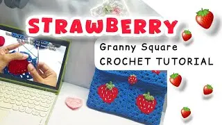 🍓Strawberry granny square🍓⬜ - crochet tutorial step by step✨  