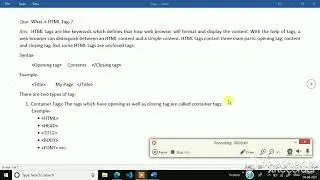 HTML Tags(Class-10) ,Container Tags , Empty Tags , Structural tags, formatting tags