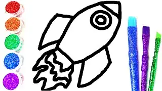 💖 Glitter ROCKET SHIP Coloring, Drawing, and Painting for Kids and Toddlers | Glitter Coloring Book