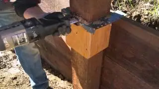 How to cut 6X6 fence post, done easy with a simple jig fixture.