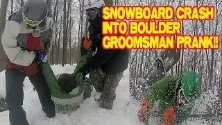 SNOWBOARD CRASH PRANK! KNOCKED OUT UNCONSCIOUS!! EPIC GROOMSMAN ASKING.