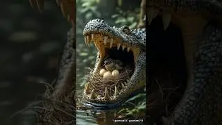 Bird build nest on crocodile mouth #wildlife #animals #birds #crocodile
