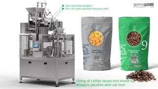 Packaging of coffee beans into standing doypak bags with zipper fastener / Pastpak VK2