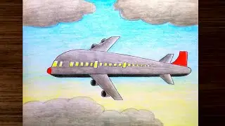 Aeroplane scenery drawing step by step/Aeroplane drawing easy for beginners