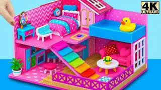 Build Magical Pink Miniature House 🌸🌈 Rainbow Stairs + Cute Duck Pool  DIY Miniature House