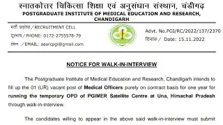 PGIMER Chandigarh Medical Officers New Recruitment 2022 Walk In Interview Notice Link-Description