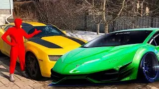 Red Man on Lamborghini Taped Steering Wheel of Car VS Green Man Sorcerer Conjured Cars 13+