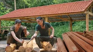 100 days to build a wooden house with wife and children, farm life