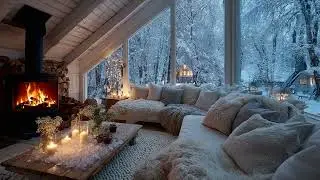 🌸❄️Warm Winter Piano Lounge | Flowers Candles & Snow for 5 HOURS | Sleep Stress Relief Healing Study