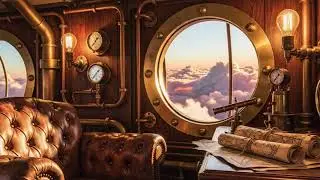 1940s Jazz is playing in a Steampunk Airship... (Relax/Study/4K)