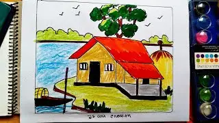 How to art a simple village secenry for beginner 🏡🏡