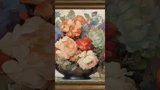 Grand Floral Still Life Artwork - Gold framed Vintage art screensaver. 4k TV Painting background
