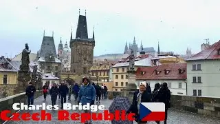 Charles Bridge Snowy Walk on Christmas Day - Prague, Czech Republic
