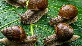 Soothing Slow-Motion: Snail's Journey Across Mossy, Wet Rock 💧