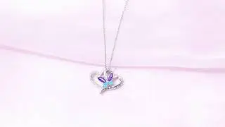 S925 Sterling Silver Double Heart Butterfly Pendant Necklace Always In My Heart Jewelry for Women