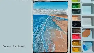 How to paint a seabeach using gouache. Gouache painting. Seascape painting. Anusree Singh Arts.