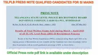 TSLPRB PRESS NOTE SI MAINS QUALIFIED CANDIDATES DETAILS 30,MAY.2023 PRESS NOTE PDF