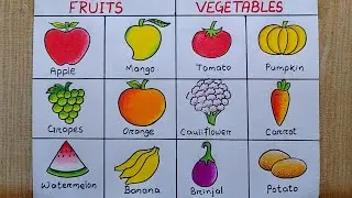 Different types of vegetables and fruits drawing easy| How to draw Vegetables and fruits drawing