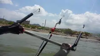 Kasia Mallorca kitesurfing lessons with 4 lines kite Peak in Pollensa Bay