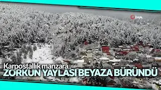 Beyaz Örtüyle Kaplanan Zorkun Yaylası Drone ile Görüntülendi