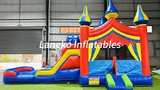 Colorful castle inflatable bounce house slide combo