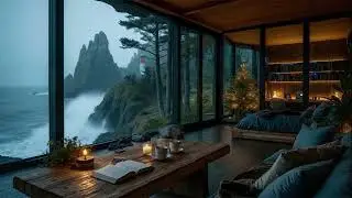 Relaxed Productivity Jazz Atmosphere| Cliffside Ocean Nature Cabin for Creative Focus and Flow State