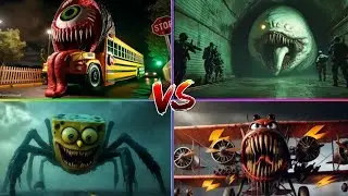 Eyeball School Bus 🆚 Tunnel Maw 🆚 Spider Sponge 🆚 Thunder Jaw Plane Tiles Hop EXE Monster
