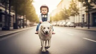 Baby Riding a Dog Like a Tiny Boss 🤣