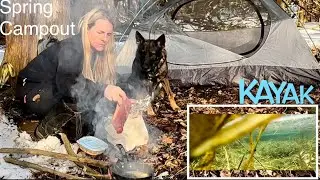 Solo Spring Campout, Kayaking, Fire, German Shepherd Dog, Silence UnderWater Video Wetland Ice
