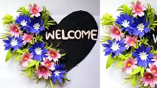 Welcome home door hanging / wallmate / paper flower wallhanging / home decor / wall decoration /DIY 