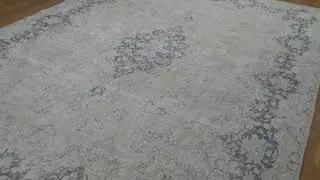 Hand-Knotted White Wash Vintage Kerman Worn Pile Oriental Rug