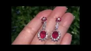 Estate 12.13 Carat Ruby & Diamond Earrings Solid 14k Gold