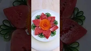 Watermelon & Carrot Flower 🍉🥕 | Satisfying Fruit Carving #FruitArt #shorts