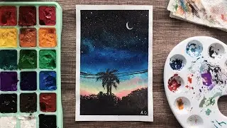 sunset palms 🌴 // gouache speedpaint + himi paint unboxing