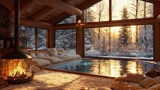 Winter Spa Cabin Ambience 🕯️ Cozy Fireplace & Calm Winter Retreat Sounds ❄️ No Music | Relaxation 4K