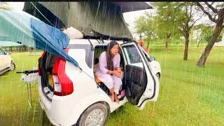 Car Rooftop Tent Camping in Rain 🌧️ | WagonR Family Travel & Cooking  🏕️