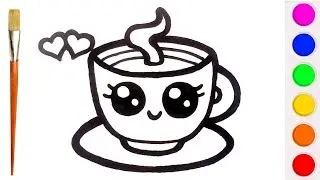 Easy Coffee Cup Drawing, Coloring, Painting For Kids & Toddlers Step By Step ☕🎨🖌