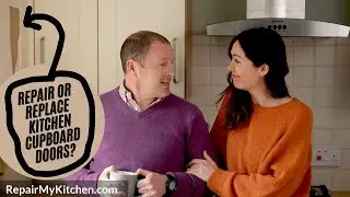 Couple find easy way to replace kitchen cupboard doors with identical copy of Howdens Burford Cream
