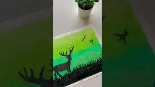 Silhouette Painting 🦌 | Oil Pastel Drawing ✍️ #artshorts #beginnerartist #oilpasteldrawing