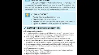 Class 11 English | A Red, Red Rose | All Exercise Solutions, Summary & Exam Point | Easy Clear Guide