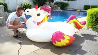 Supersized Unicorn Ride-On Pool Float - unboxing H2OGO