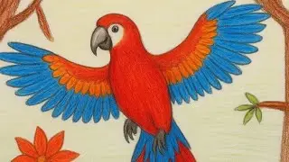 Beautiful Flying Parrot Drawing | Color Pencil Bird Art for Beginners