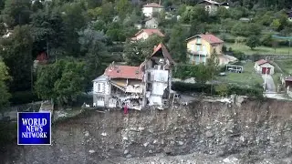 Aerial footage shows flash flood damage in French Alpine village