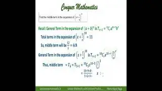 Middle Term in the expansion of (x+1/x)^10 - Binomial Theorem - Class 11 Mathematics