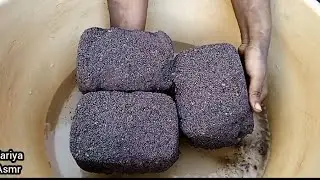 Earthly crunchy black 🖤 concrete crumble dry on Claypot and water 💦💦💦 paste play Asmr 